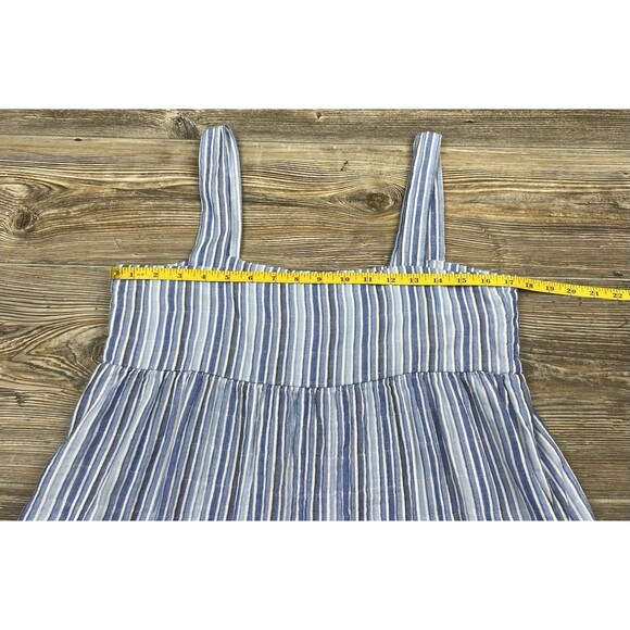Elliot Lauren Midi Dress L Blue/White Stripe Sleeveless Tiered Ruffled Chambray - Picture 11 of 14
